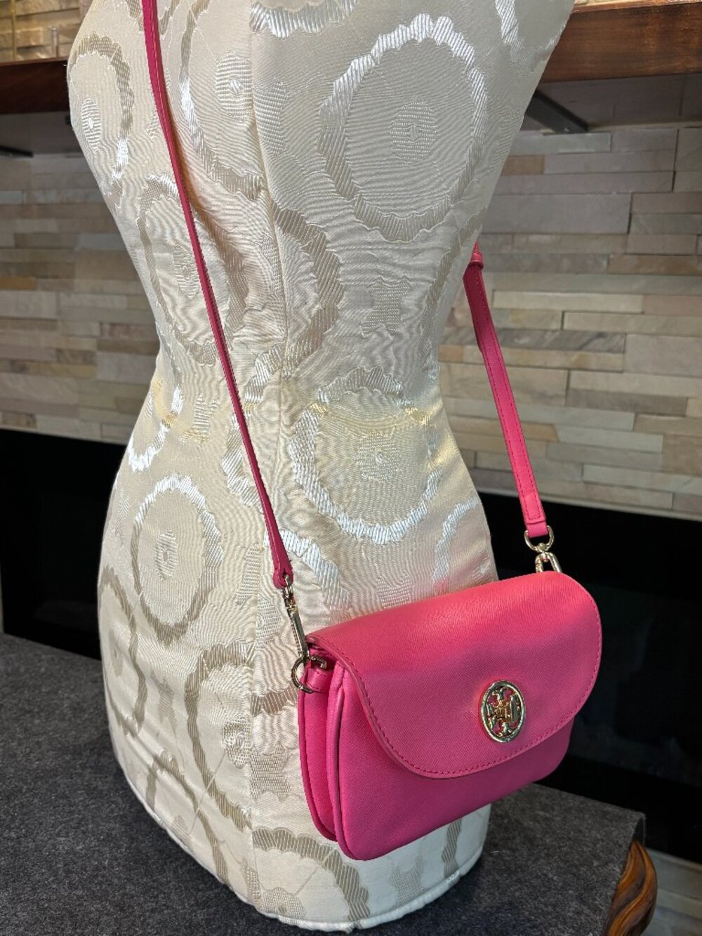 Tory Burch Robinson Mini Crossbody Bag Pink Saffiano Leather